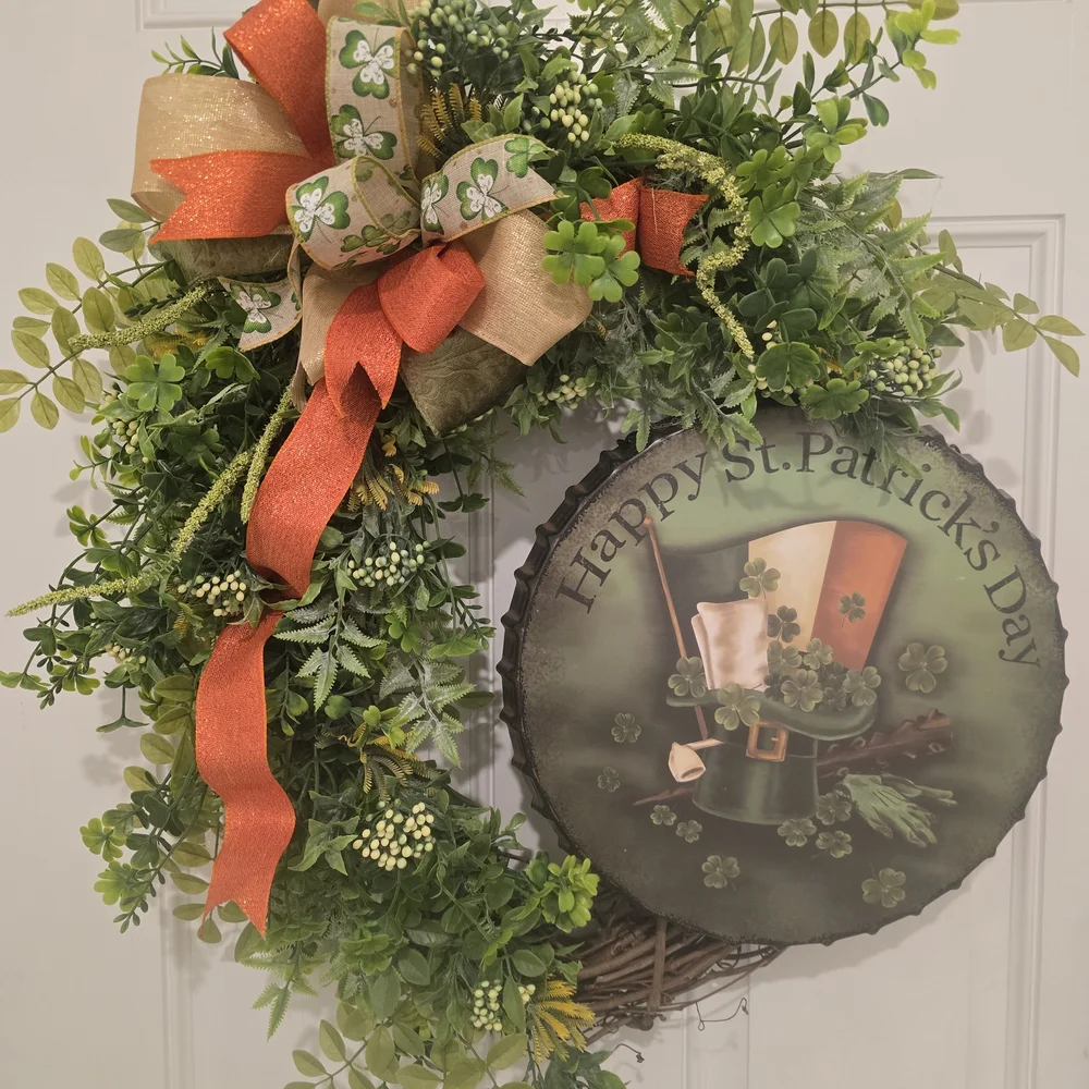St. Patrick's Day Wreath with Orange and Green Accents